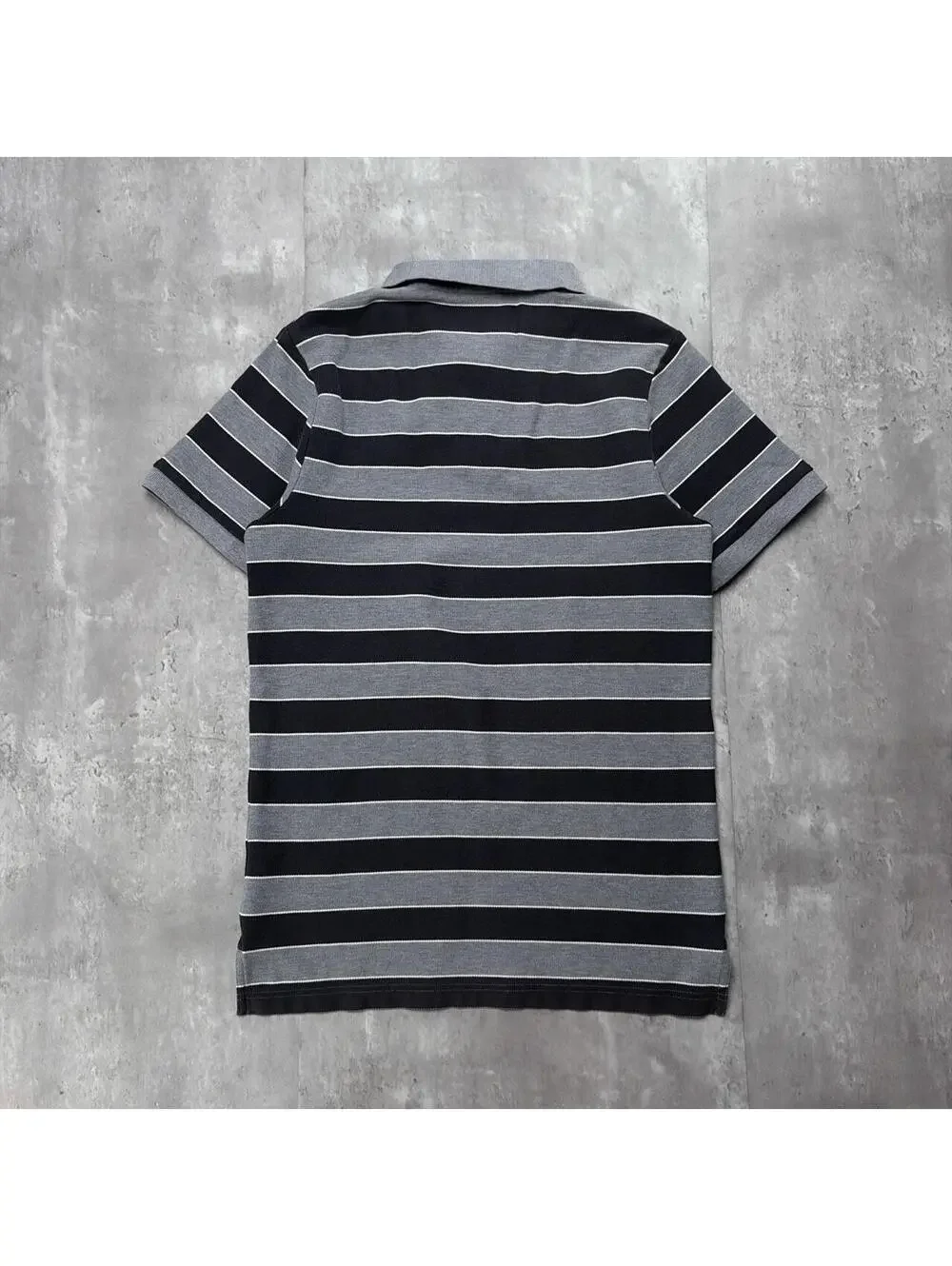Y2K Grey Nike Swoosh Grunge Skater Striped Polo Shirt